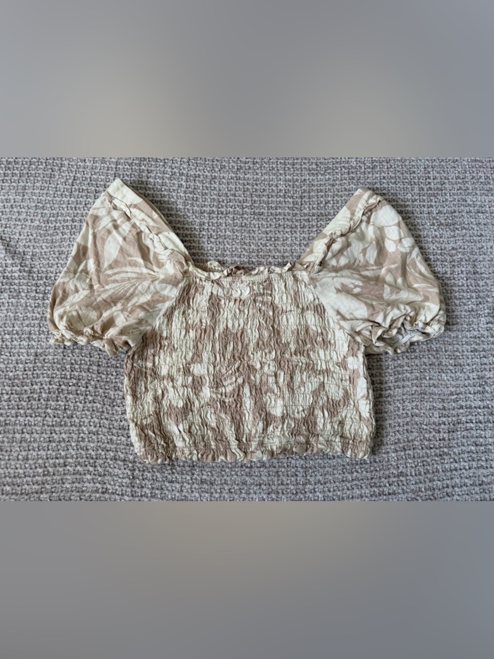 Monteau Beige and Cream Floral Smocked Crop Top